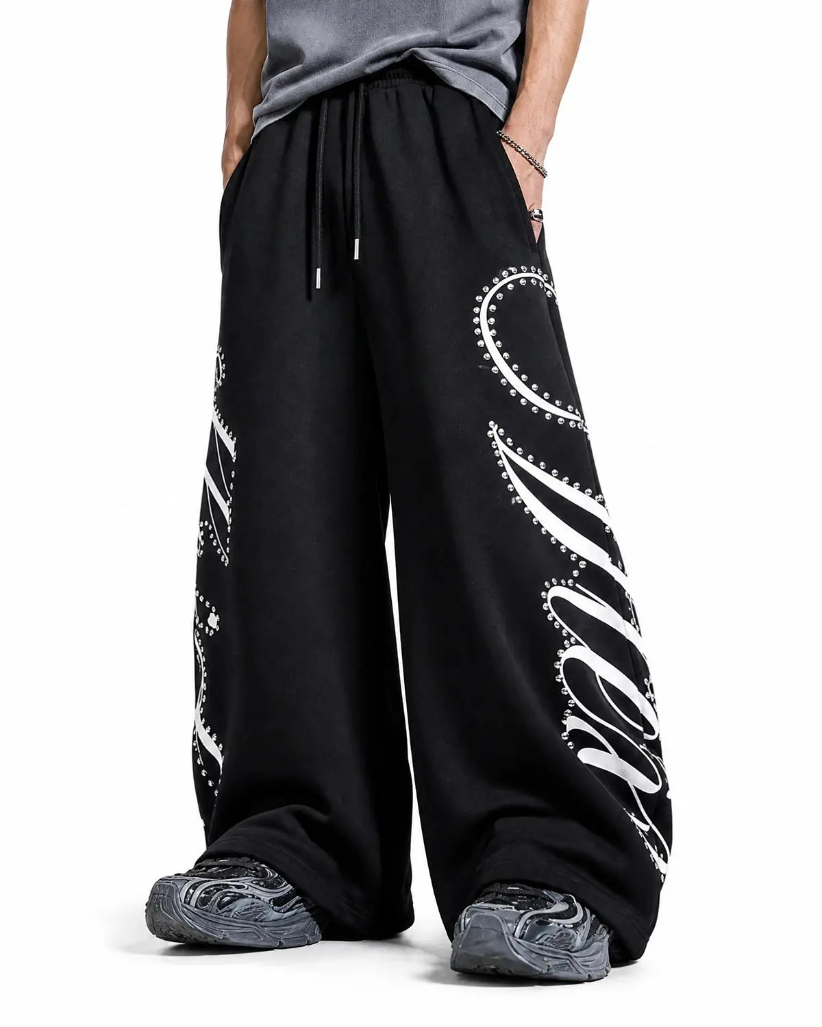 Rhinestone Script Baggy Sweatpants