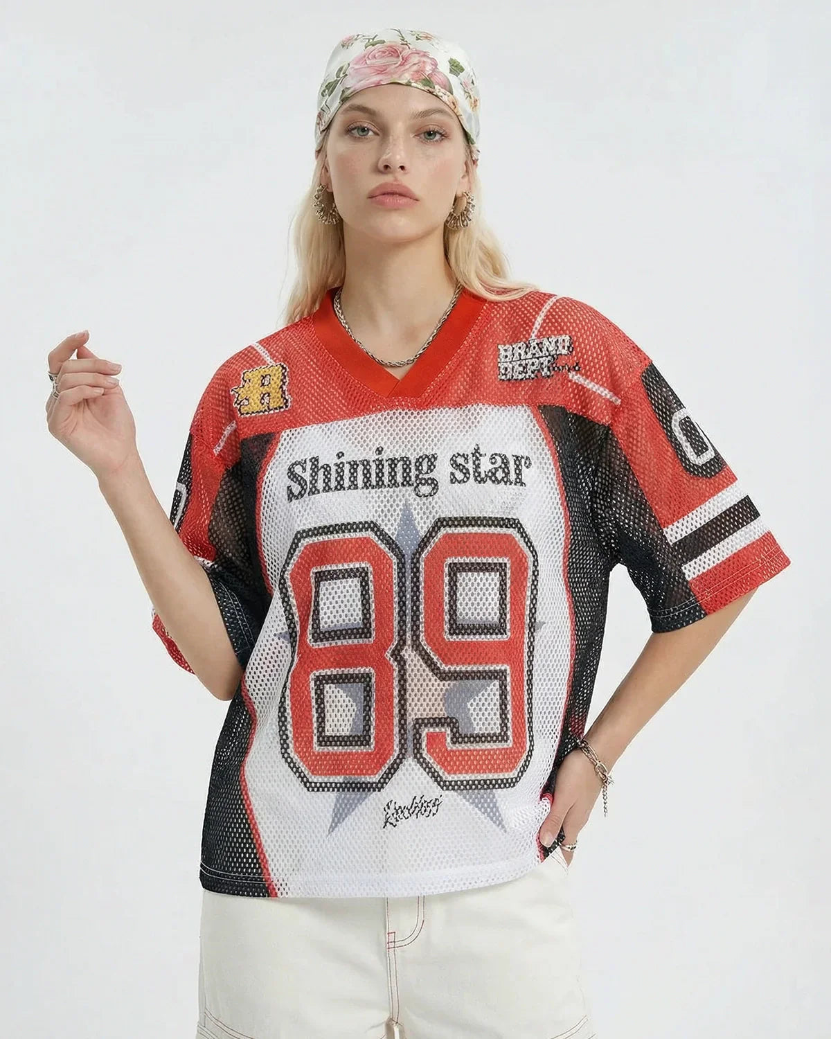 V-Neck Colorblock Mesh Jersey