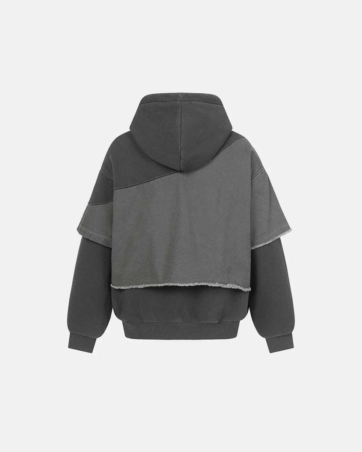 Washed Layered Raw Edge Boxy Hoodie