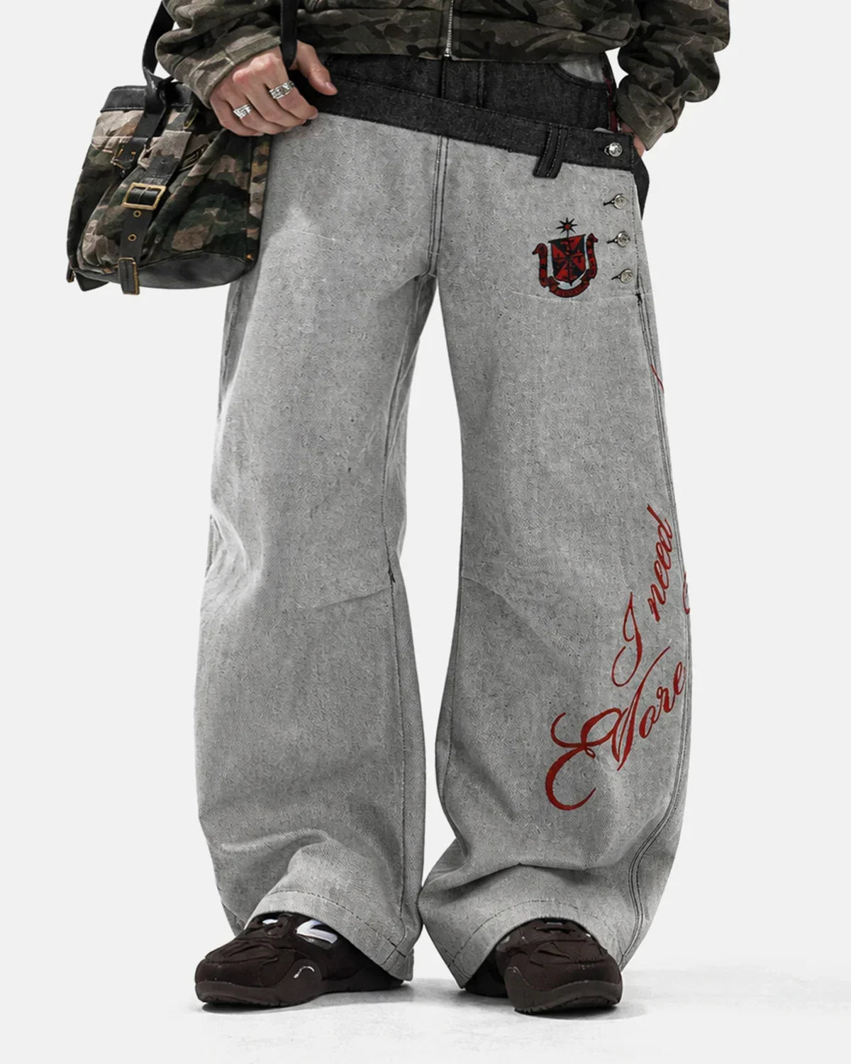 Asymmetric Double Waist Baggy Jeans