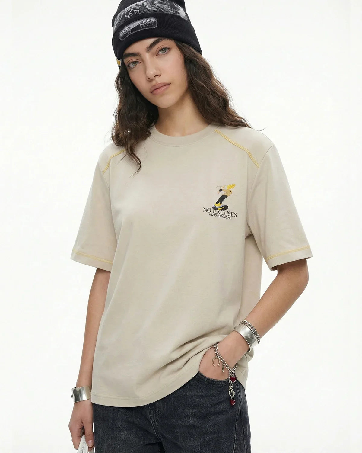 Contrast Stitching Graphic Tees