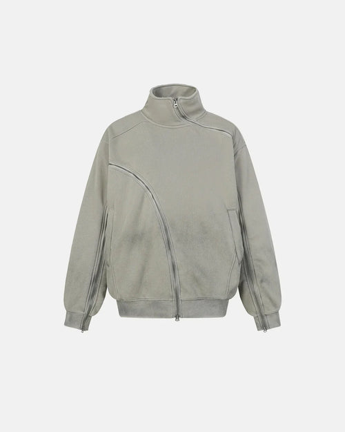 Washed Asymmetric Zip Sweatshirt - Light Gray / S