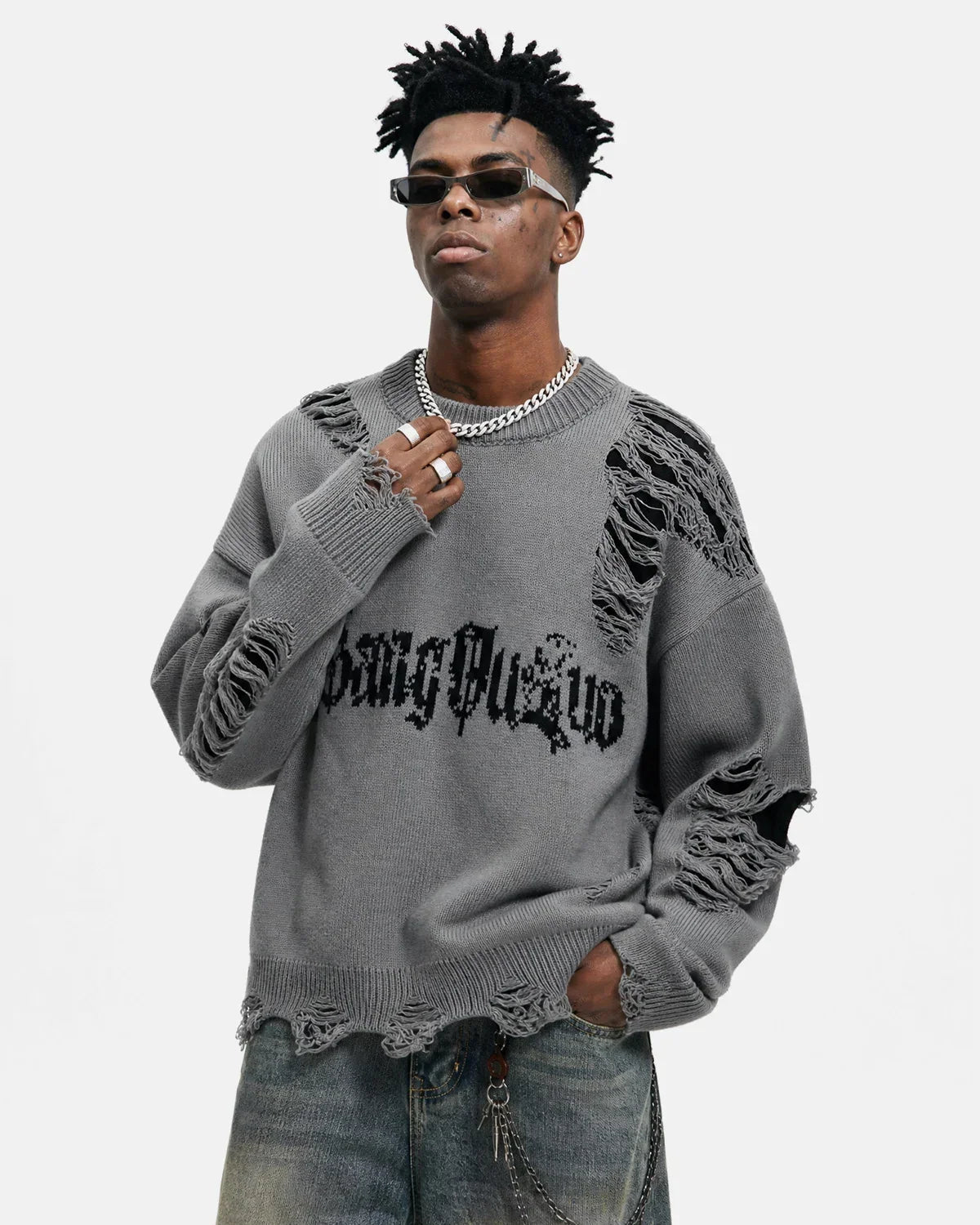 Distressed Gothic Graphic Knit Sweater