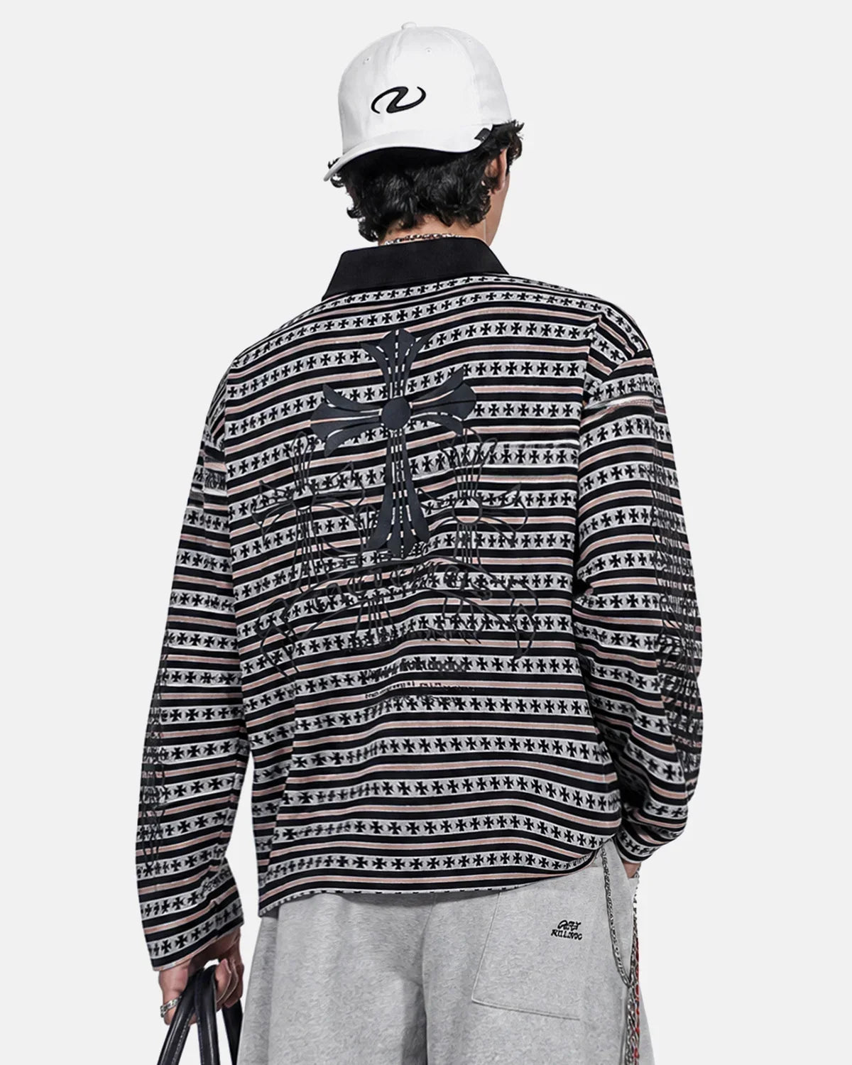 Cross Graphic Striped Polo Shirt
