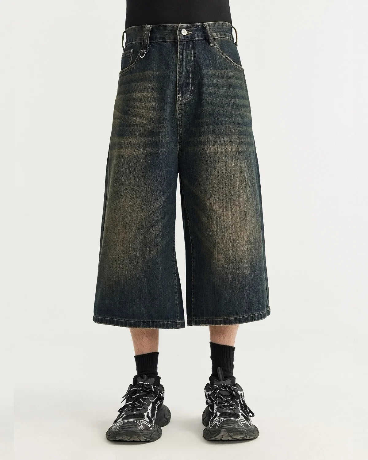Acid Washed Longline Baggy Denim Jorts