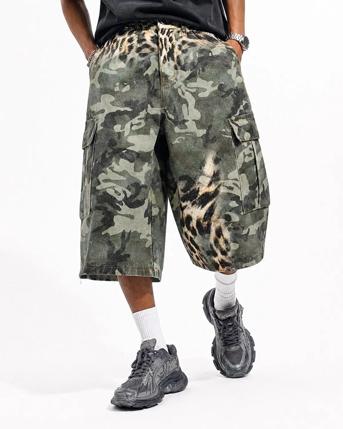 Leopard Camo Cargo Longline Shorts