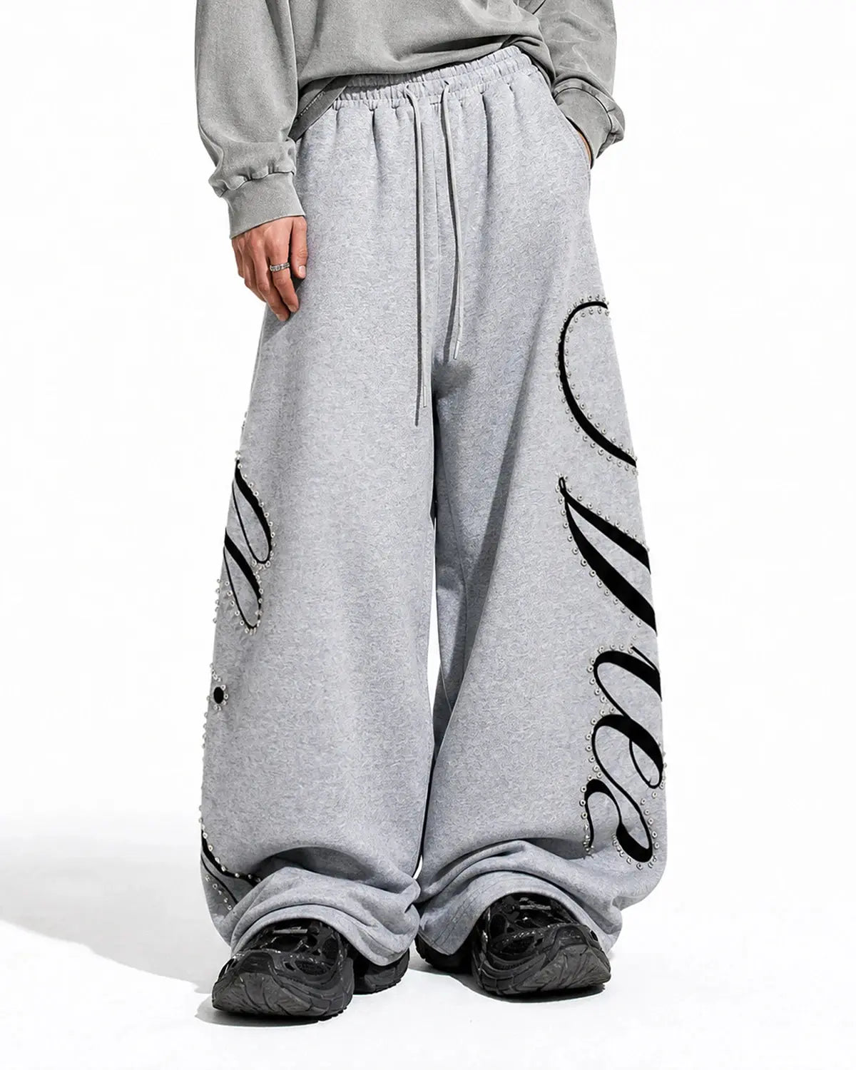 Rhinestone Script Baggy Sweatpants