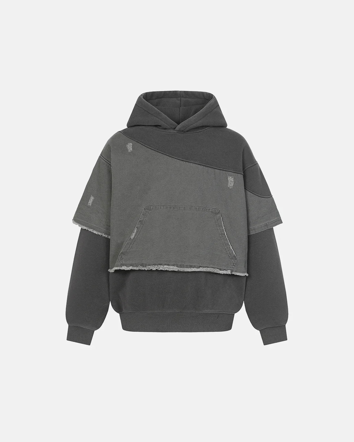 Washed Layered Raw Edge Boxy Hoodie
