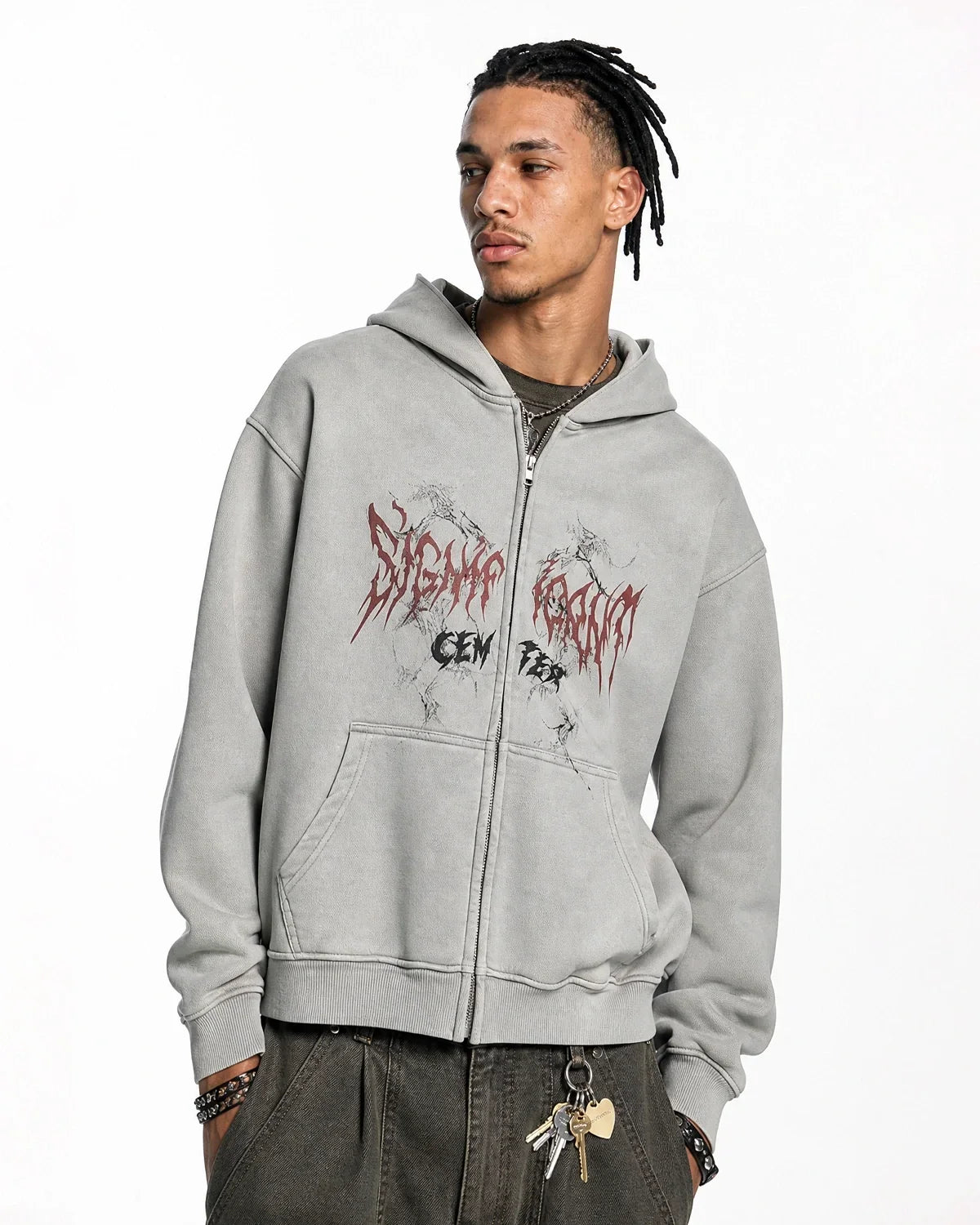 Washed Graphic Zip Up Hoodies