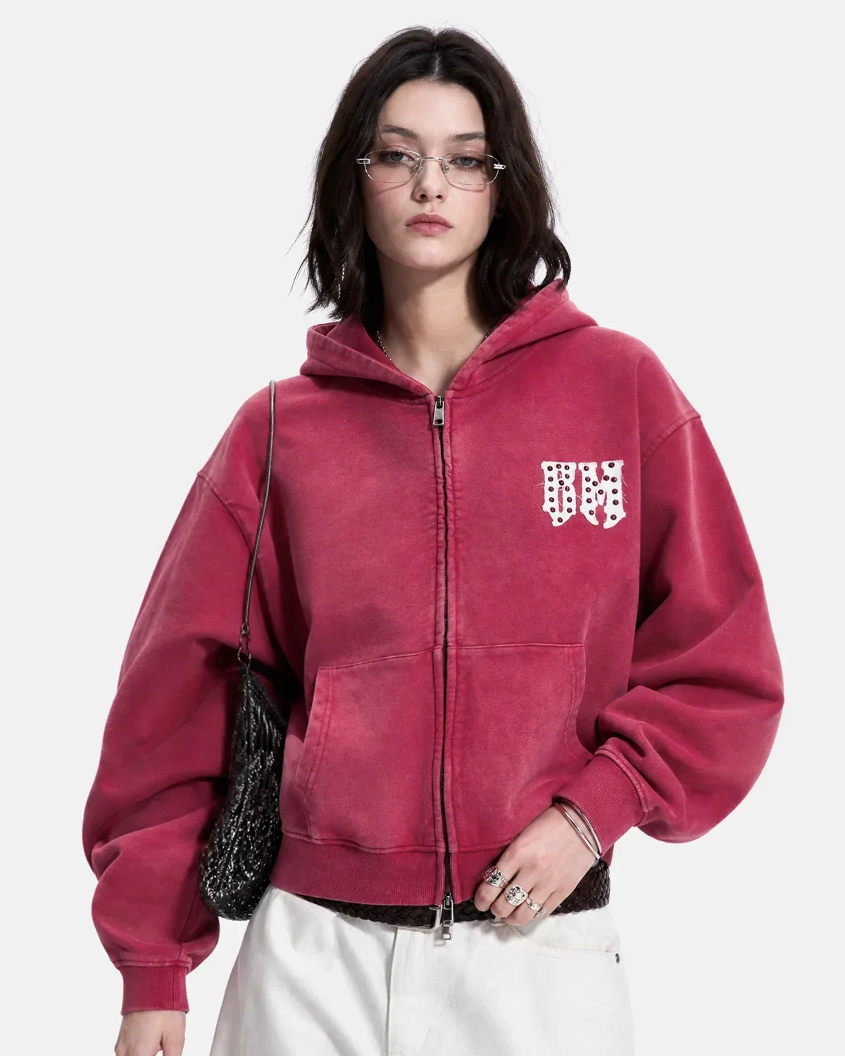 Sweat à capuche zippé effet délavé à lettre gothique