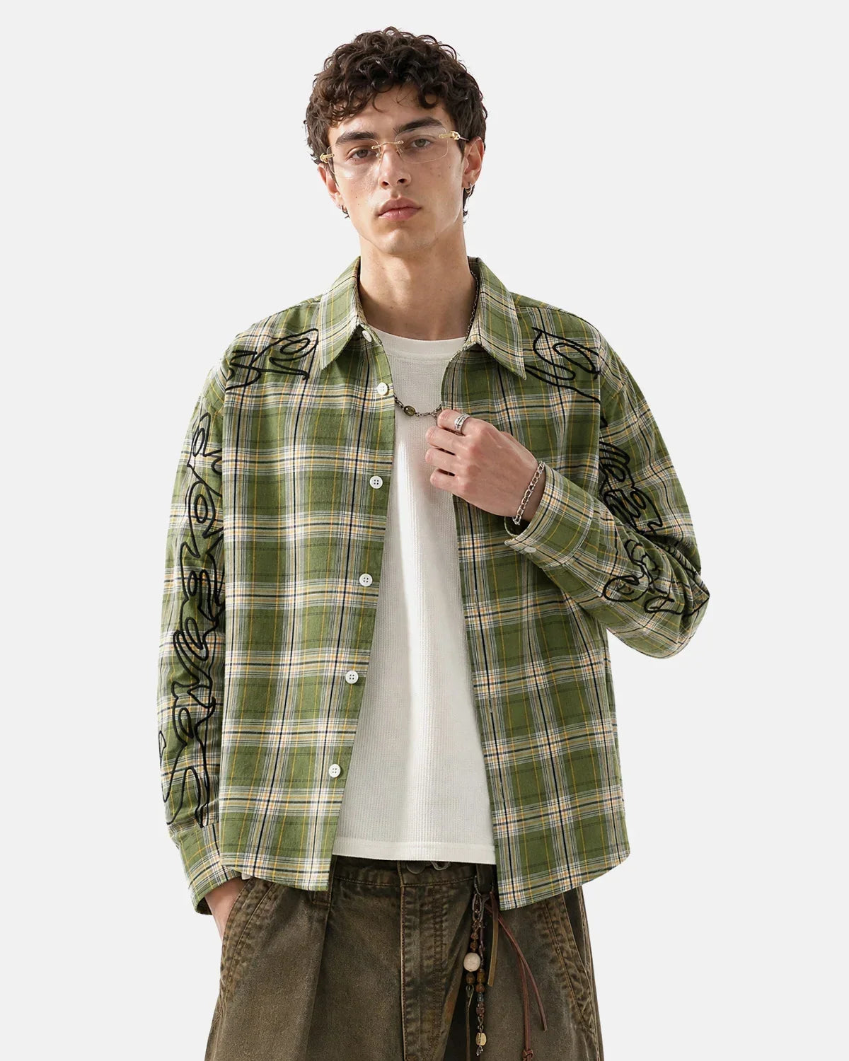 Abstract Line Plaid Shirt