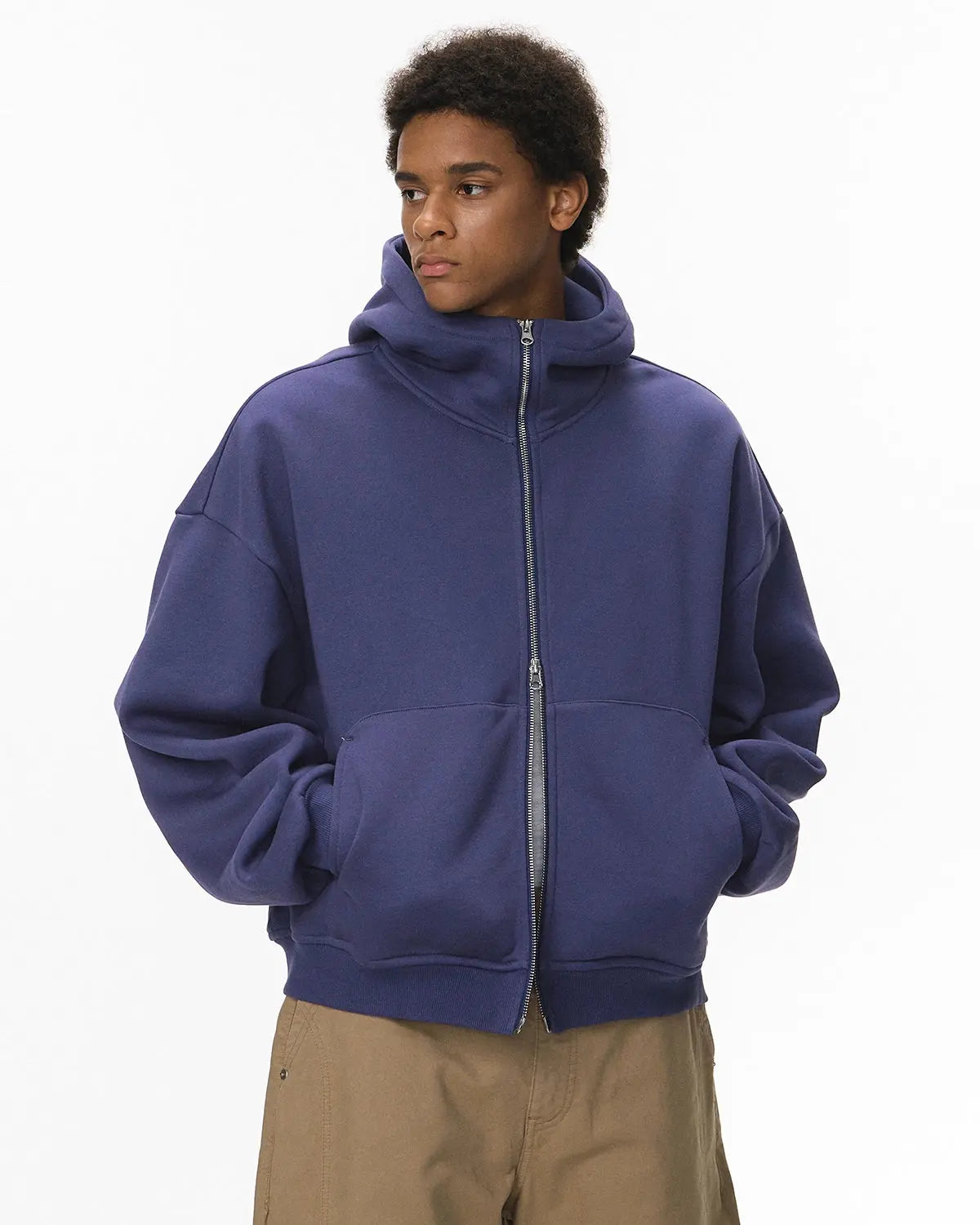 High Collar Fleece Double Zip-Up Hoodies MADXMARX