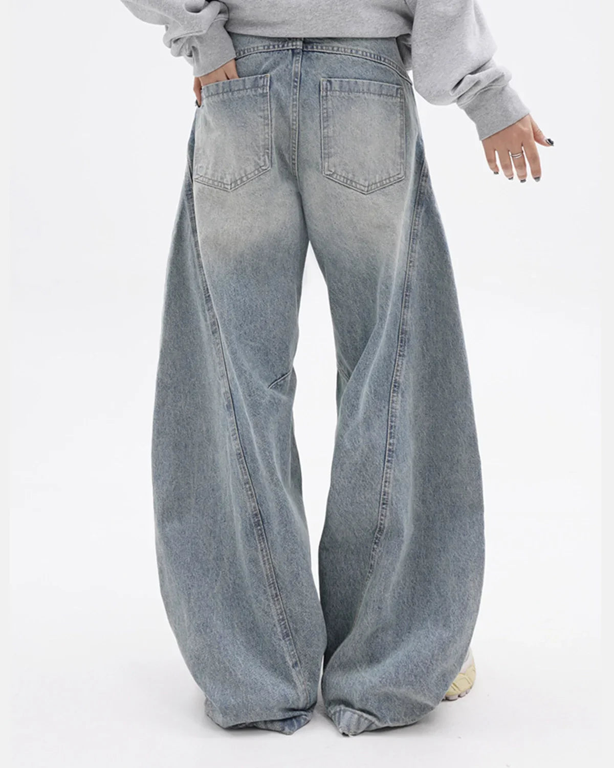 Acid Washed Distressed Barrel Jeans