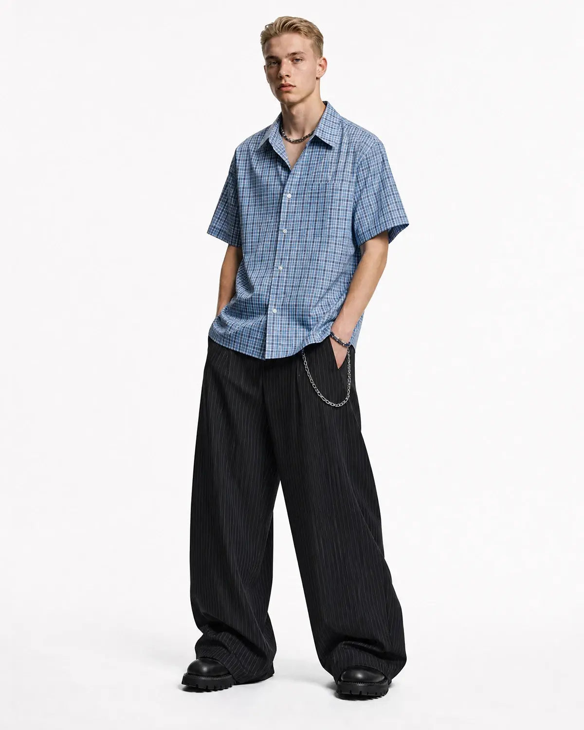 Pinstripe Pleated Barrel Tailored Pants