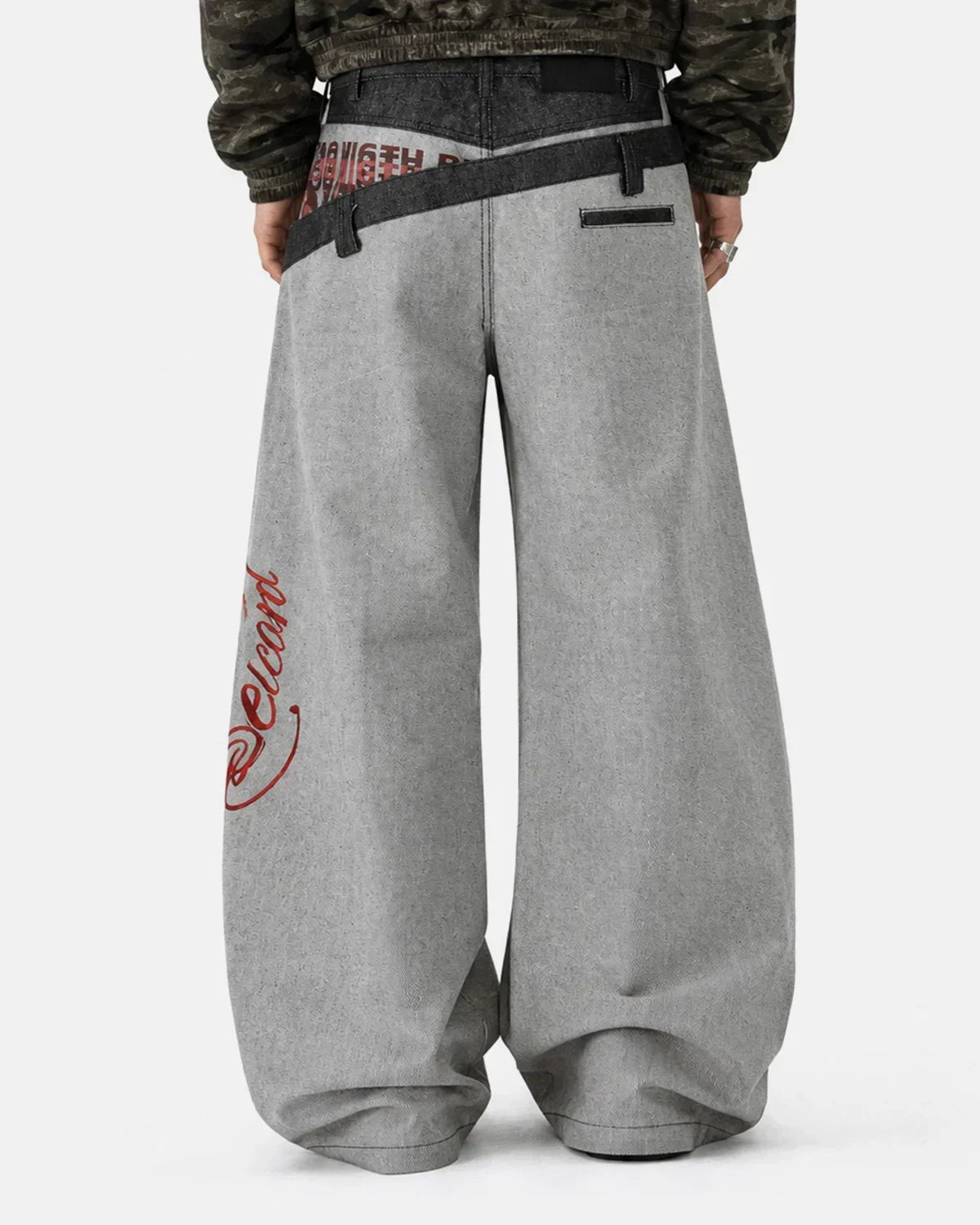 Asymmetric Double Waist Baggy Jeans
