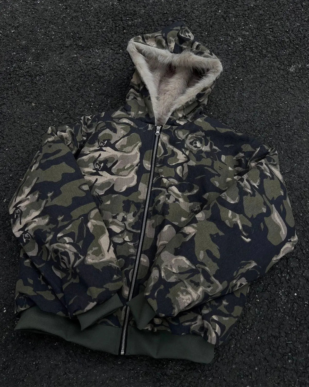 Camo Faux Fur Padded Hooded Jacket MADXMARX