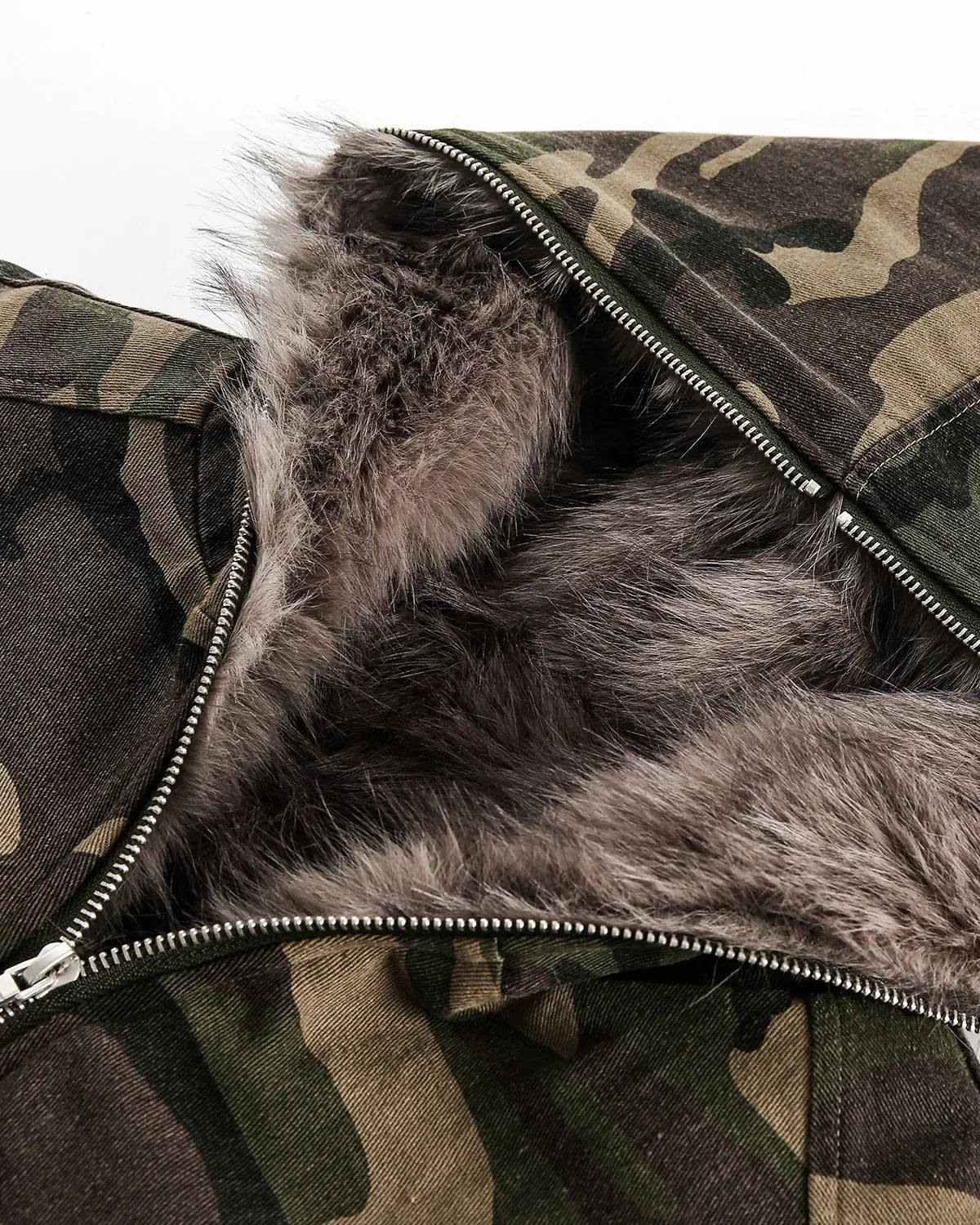 Camo Faux Fur Lined Bomber Jacket MADXMARX