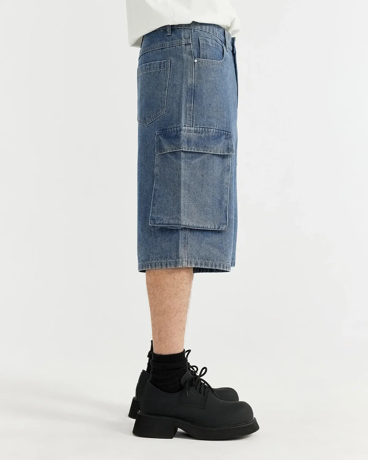 Short en jean cargo délavé bleu