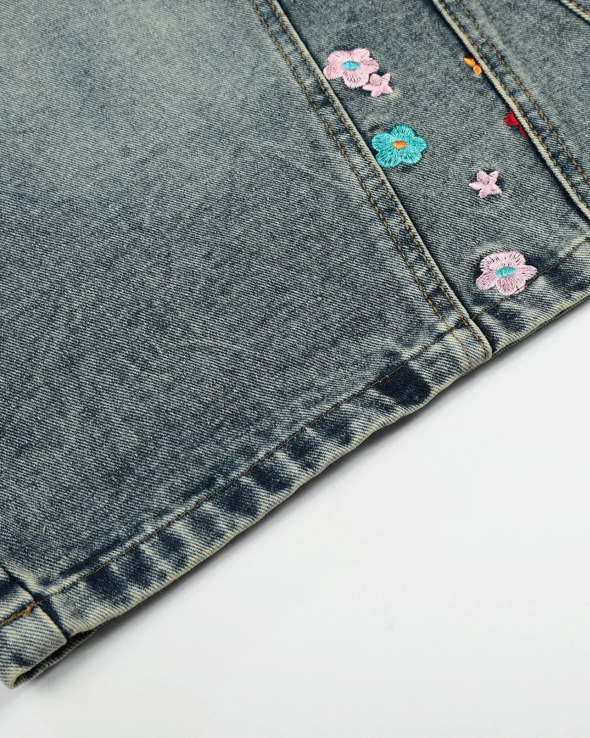 Floral Embroidered Long Baggy Jorts