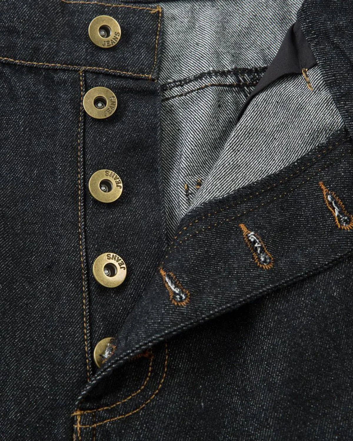 Stitching Button Up Baggy Jeans