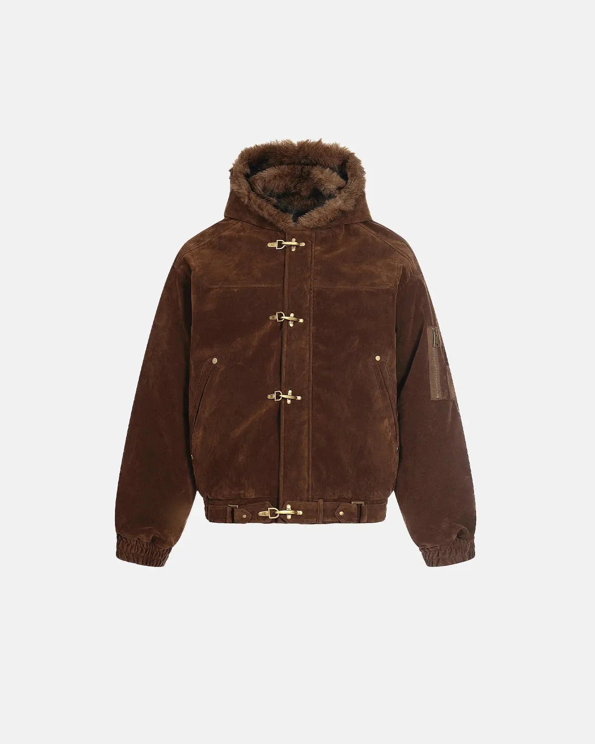 Faux Fur Lined Clasp Bomber Jacket
