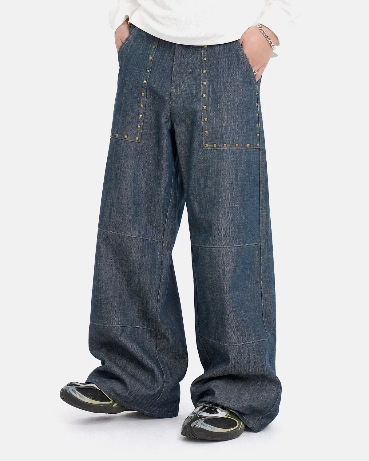 Pyramid Stud Pocket Baggy Jeans