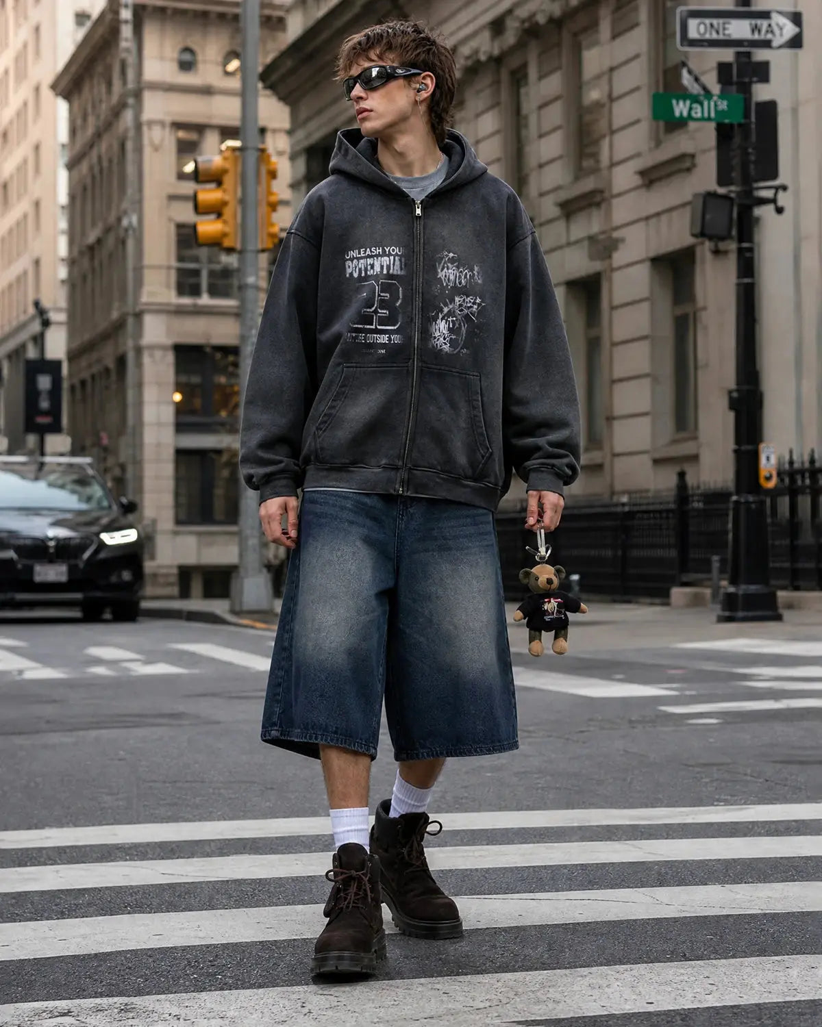 Graphic Washed Zip Up Hoodies