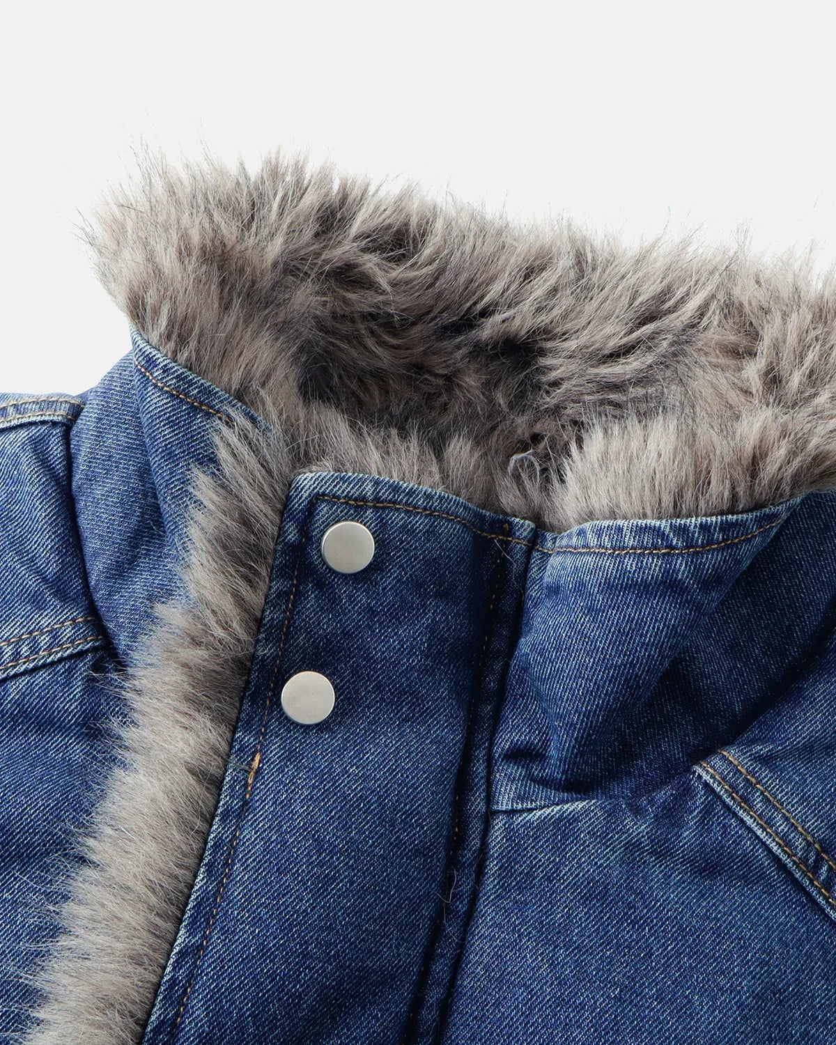 Faux Fur Padded Boxy Denim Jacket
