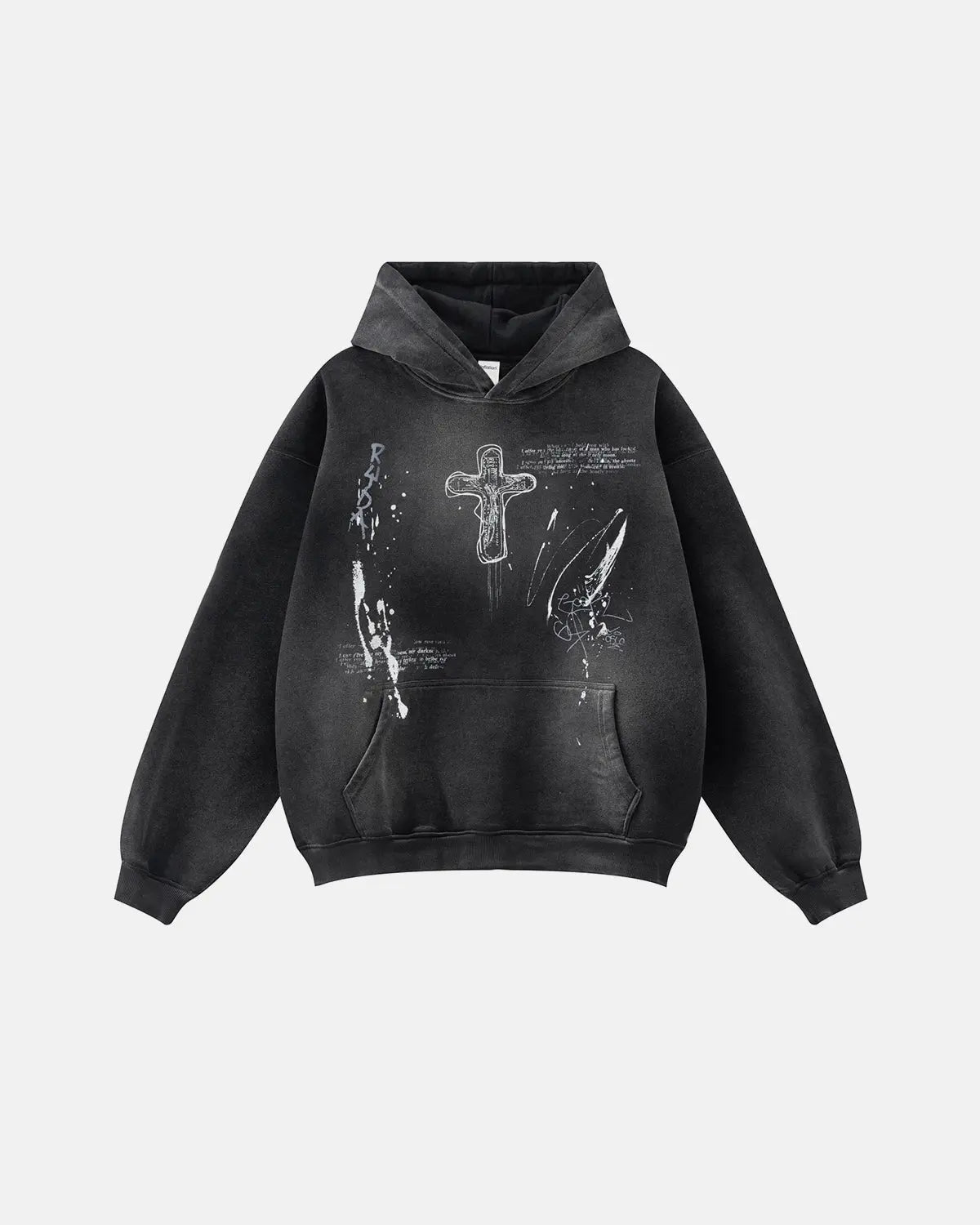 Graffiti Print Acid Washed Fleece Hoodies