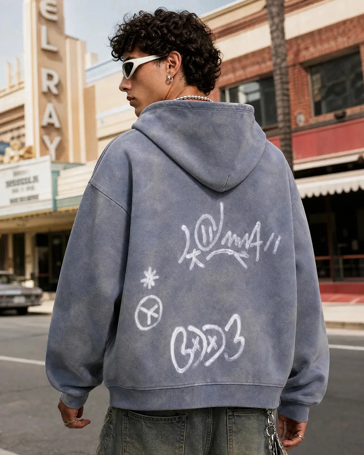 Graffiti Washed Zip Up Hoodies