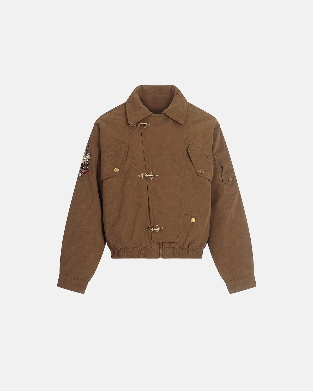 Horse Embroidery Suede Clasp Padded Jacket