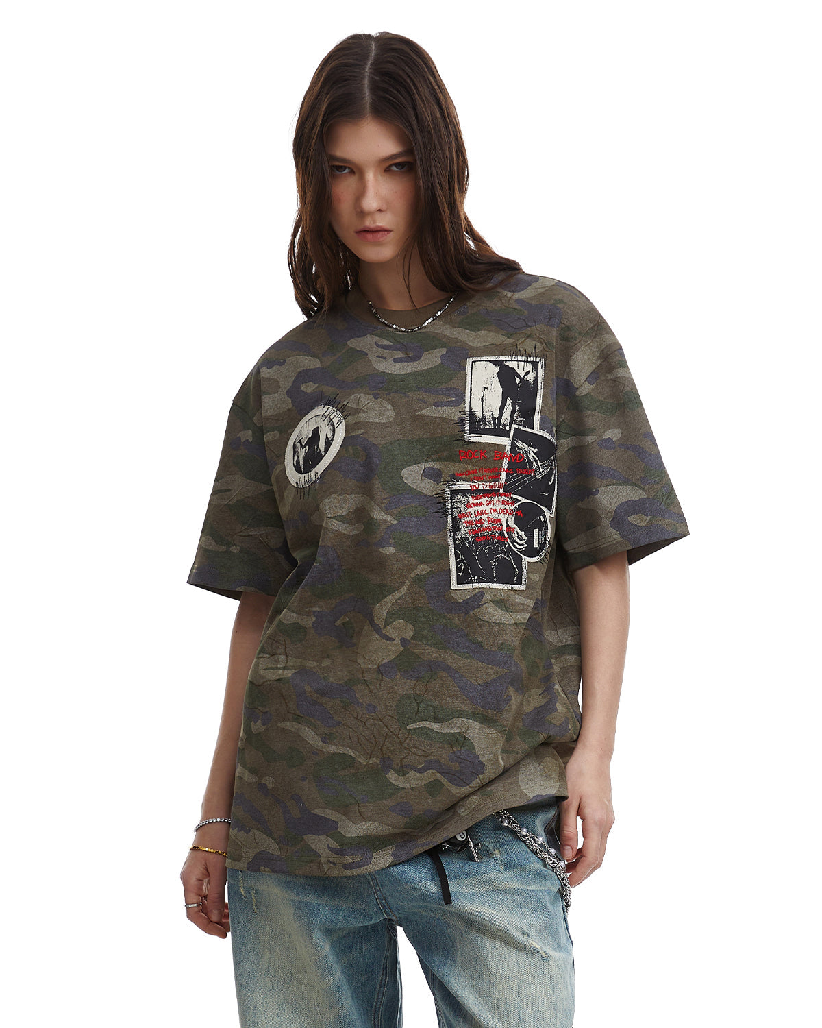 T-shirt graphique Vintage Camouflage à patch