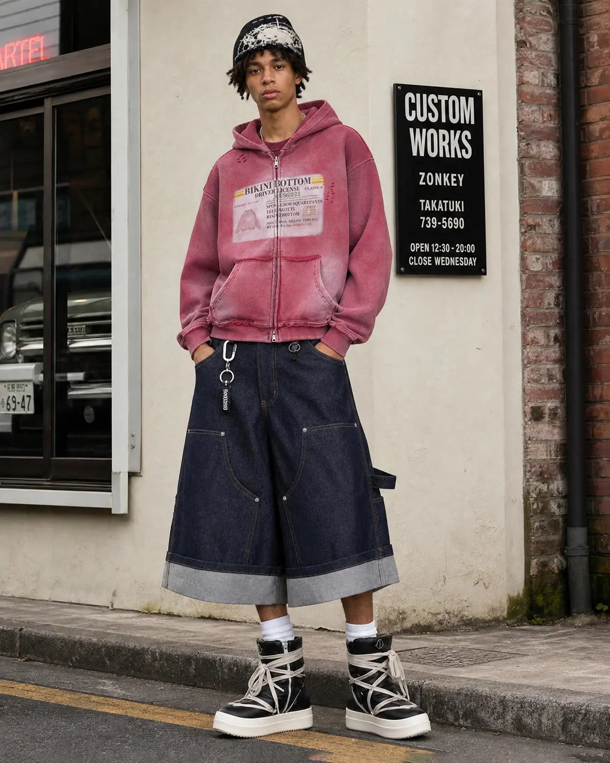 Graphic Ripped Washed Zip Up Hoodies