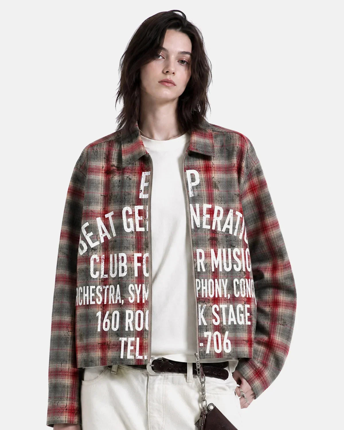 Pink Letter Graphic Plaid Shirt Streetwear Outfit
