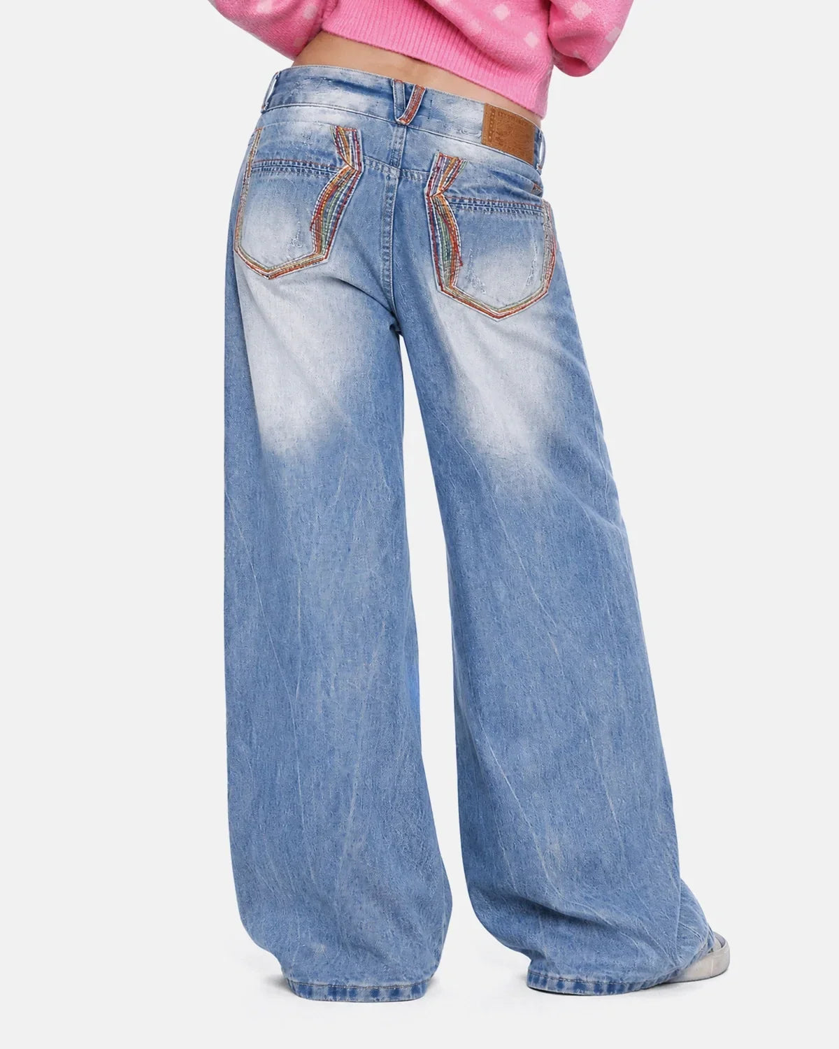 Calça Jeans Baggy com Costura Multicolorida