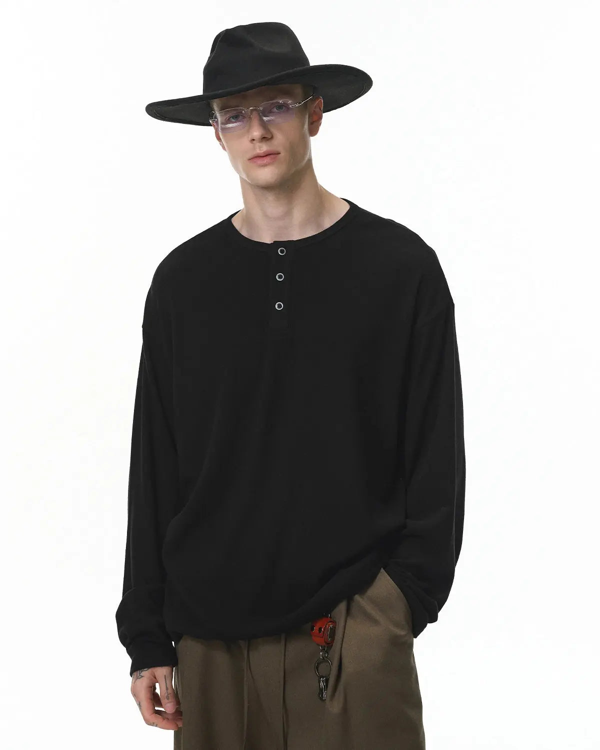 Henley Collar Long Sleeve Tees
