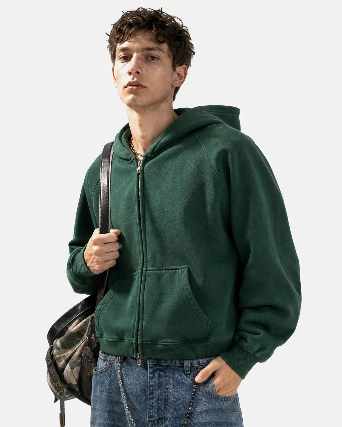 Sweat à capuche coupe carrée zippé à manches raglan