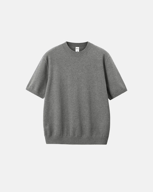 Camiseta de Tricô de Manga Curta com Gola Careca - Cinza escuro / S