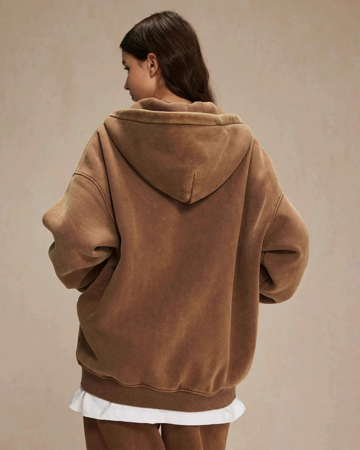 Washed Distressed Fleece Zip Up Hoodies