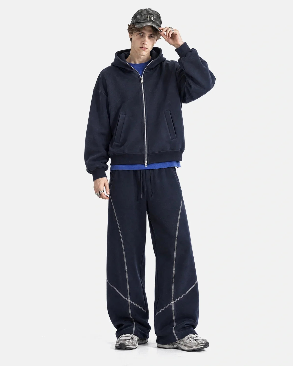 Sweats à capuche zippés en double avec col montant