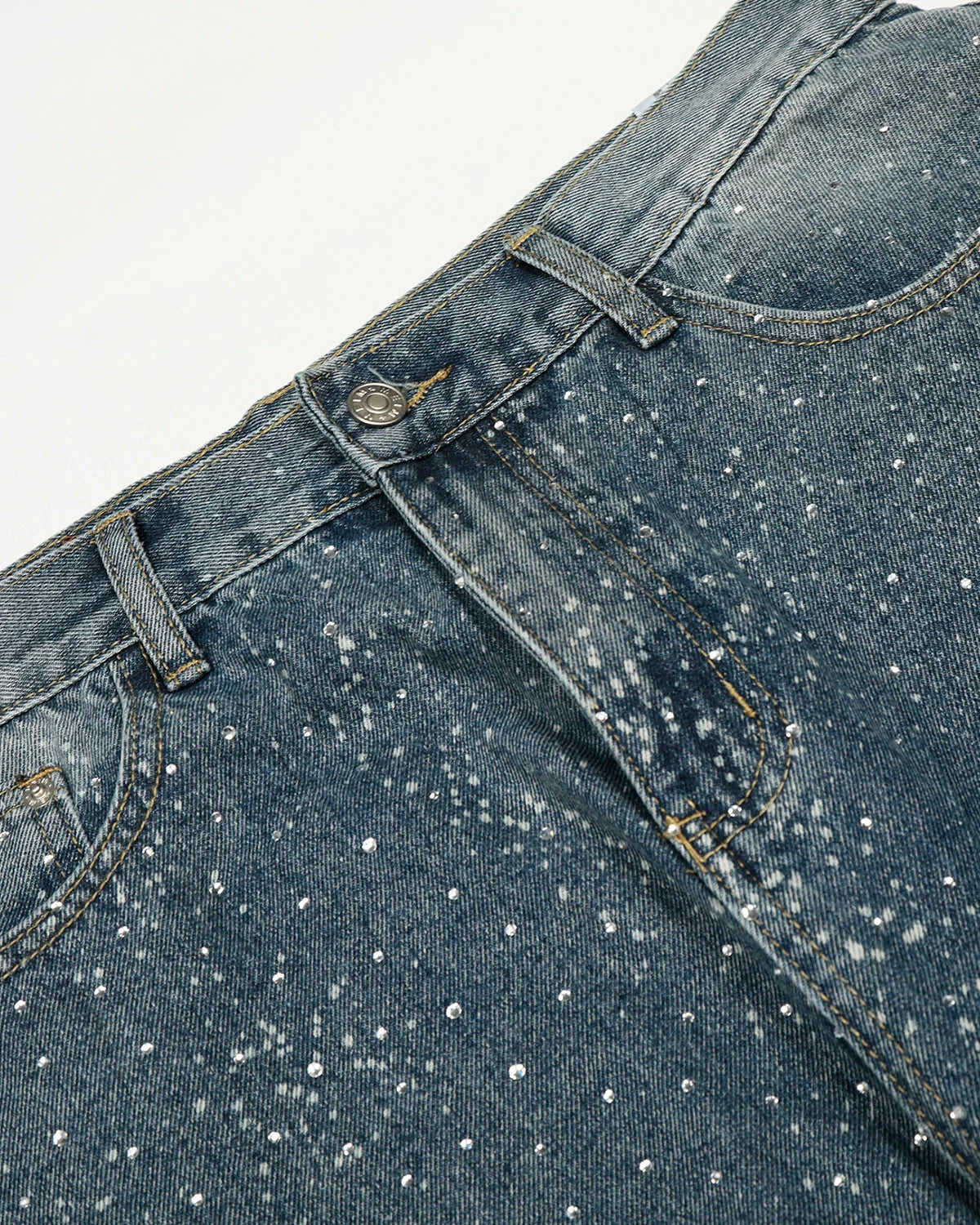 Rhinestone Straight Leg Denim Jeans
