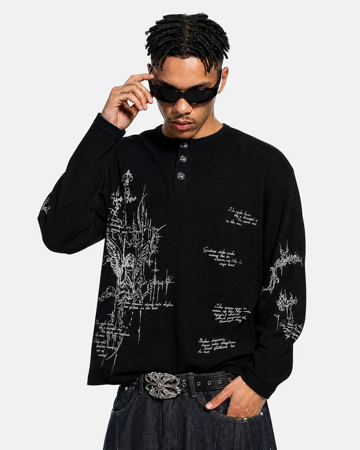 Graphic Henley Long Sleeve T-Shirt