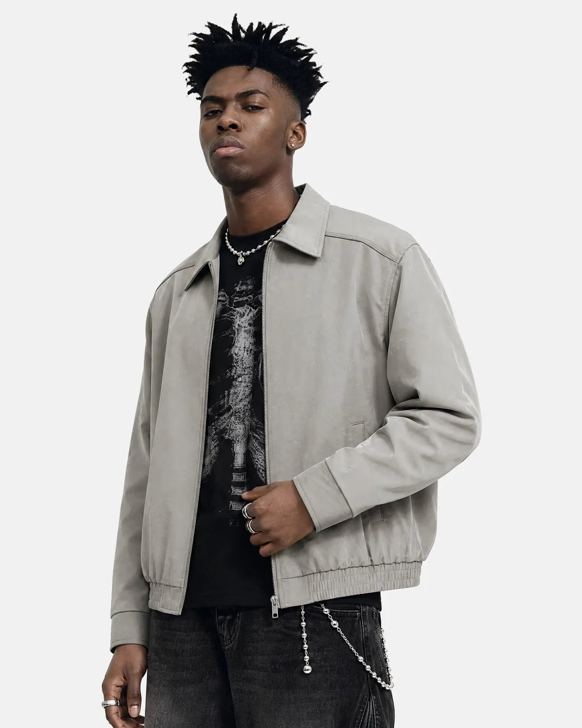 Minimalist PU Leather Zip Up Jacket