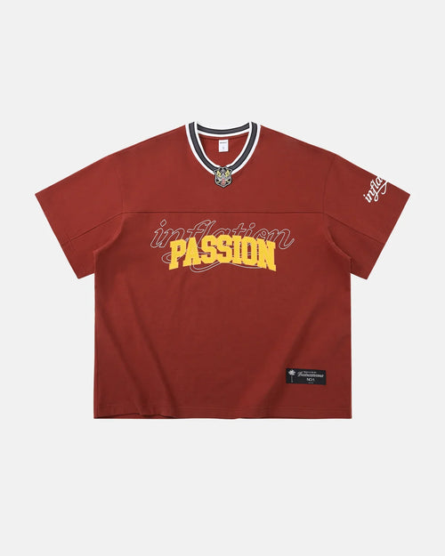 Camiseta Retro con Cuello en V - Rojo / M