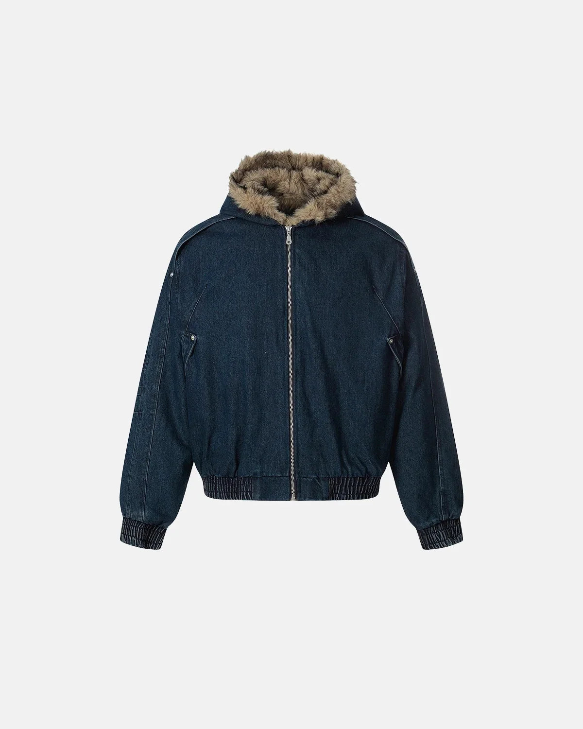 Faux Fur Hooded Padded Denim Jacket MADXMARX