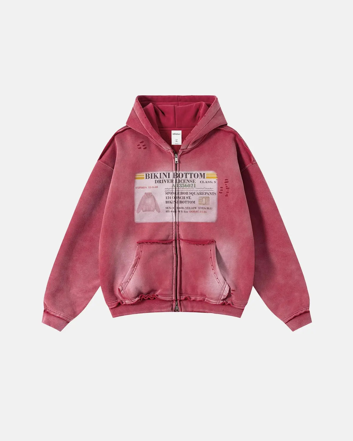 Graphic Ripped Washed Zip Up Hoodies