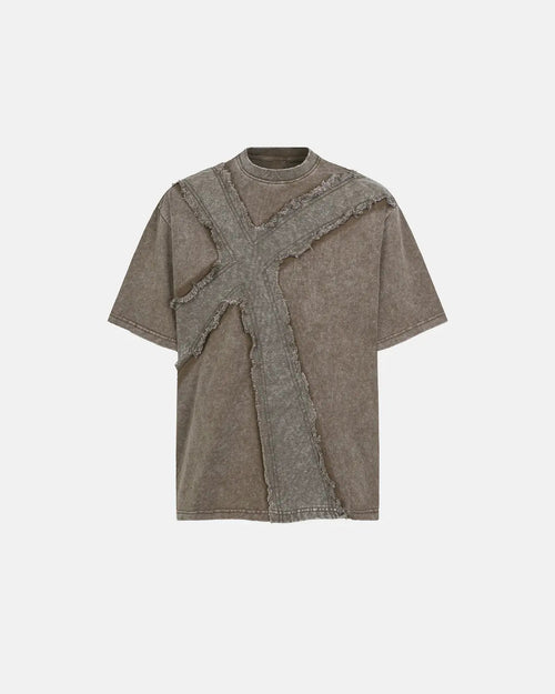 Deconstructed Cross Washed T-Shirt - Khaki / M