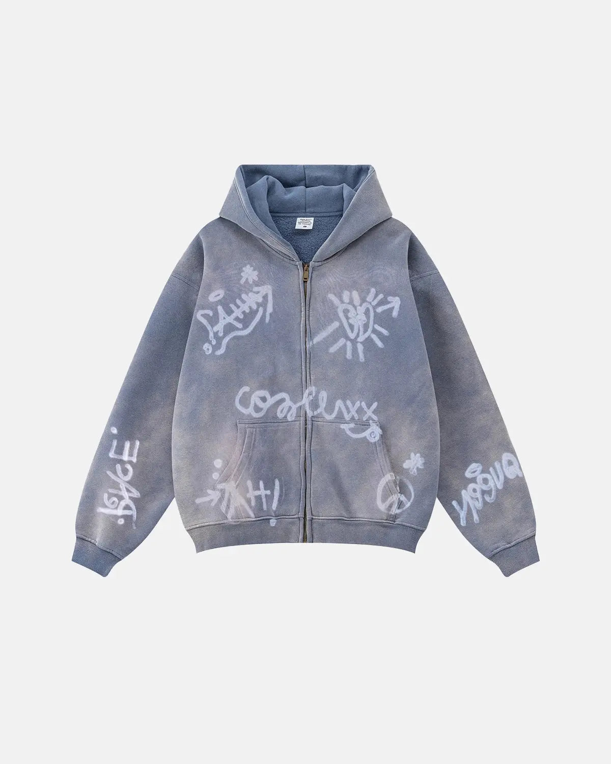Graffiti Washed Zip Up Hoodies