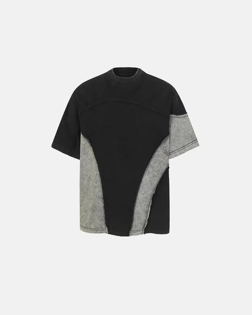 Camiseta corta y holgada con efecto lavado y diseño de retazos - Negro / M