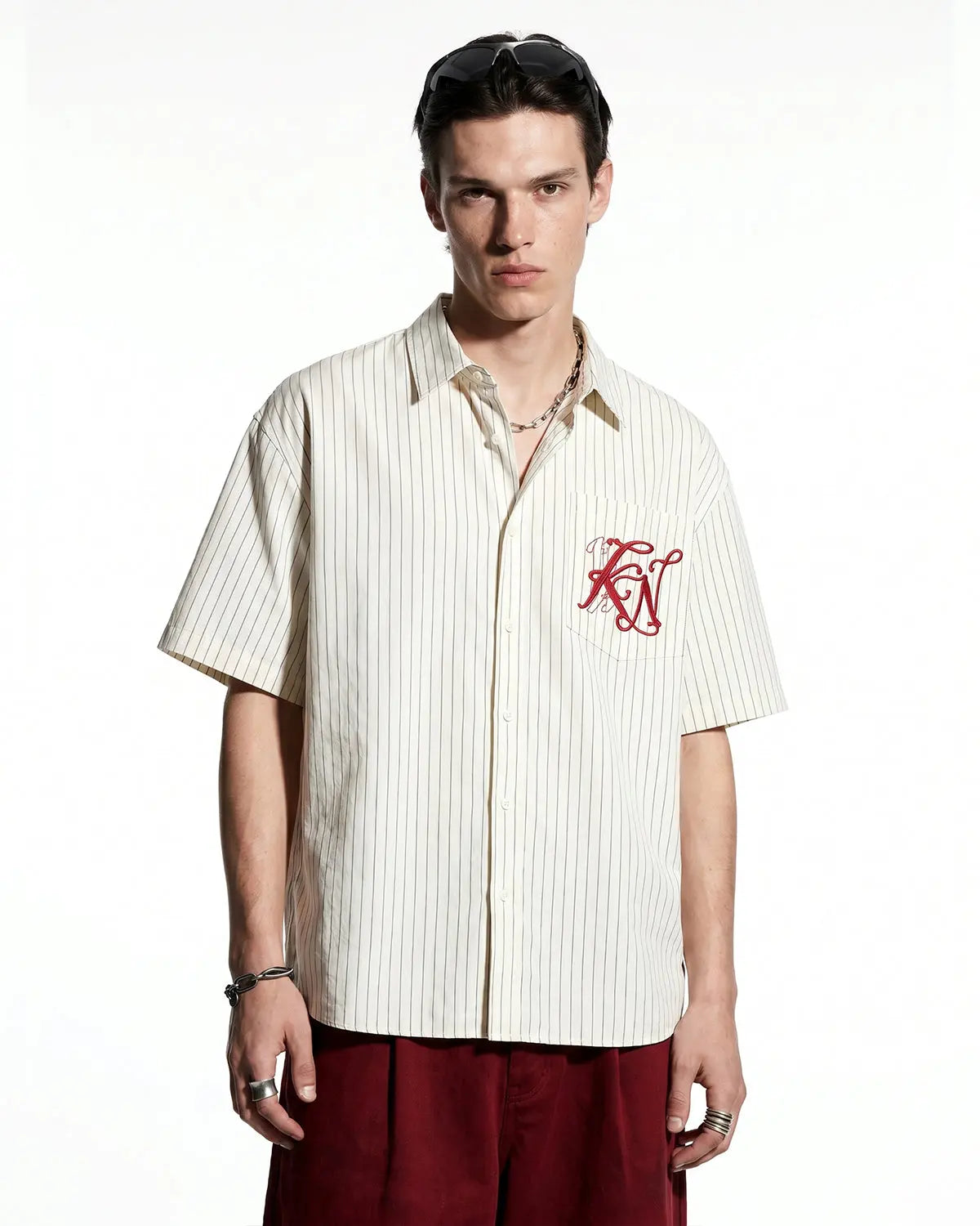 Striped Embroidered Short-Sleeve Shirt